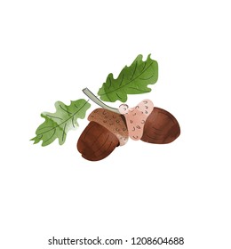 watercolor acorn hand drawn vector illustration. autumn fall element. oak tree. 