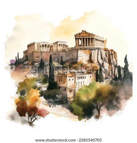 Watercolor Acropolis of Athens vector illustration