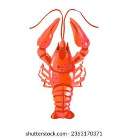 Watercolor acrylic gouache hand drawn lobster. Seafood painted isolated vector illustration