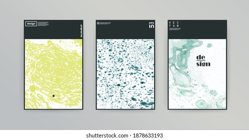 Watercolor, acrylic, ink, oil hand painted texture set. Abstract beautiful texture with fluid effect. Set of modern brochure, flyer, poster, banner, template design. 80s, 90s, retro style cover.