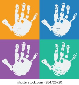 Watercolor / Acrylic Yellow Kids Handprint Isolated On White Background. Isolated Children / Adult Palm Print. Kids Crafts.