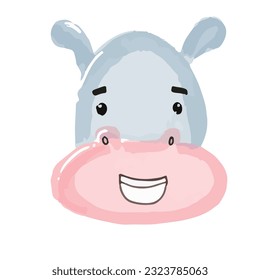 watercolor adorable hippo animal isolated on white background. woodland animal design