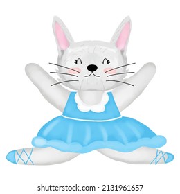 watercolor adorable Rabbit ballerina animal isolated on white background