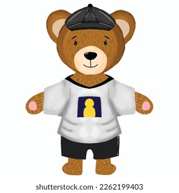 Watercolor adorable teddy bear with man clothes isolated on white background