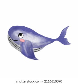 watercolor adorable whale isolated on white background