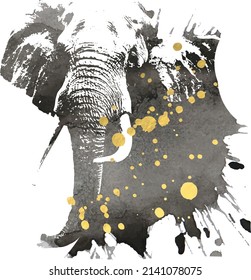 Watercolor of African Elephant in black and gold