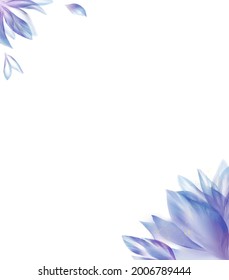 Watercolor or alcohol ink technique crocus border template for wedding or anniversary, vector design for poster with violet transparent flowers on white background
