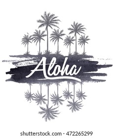 Watercolor Aloha typography for t-shirt print , vector illustration