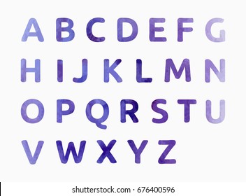 Watercolor alphabet. Color hand drawn letters. Vector font.