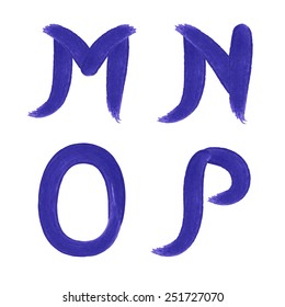 Watercolor alphabet. Paint Font. Blue Abc.  Watercolor Letters for your design. Isolated on white background. Vector illustration. 