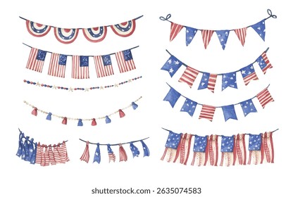 Watercolor American Flag Garland for Independence Day Decor