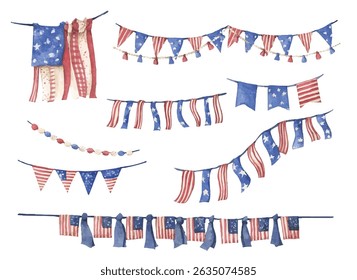 Watercolor American Flag Garland for Independence Day Decor
