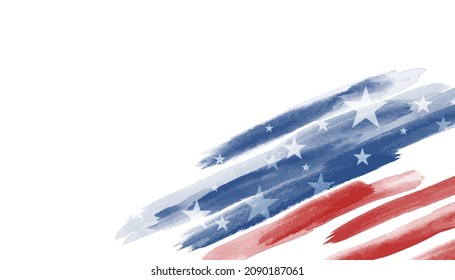 Bandera de acuarela estadounidense sobre fondo blanco ilustración vectorial de Estados Unidos