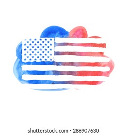 Watercolor american flag. Vector
