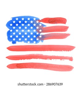 Watercolor American Flag. Vector