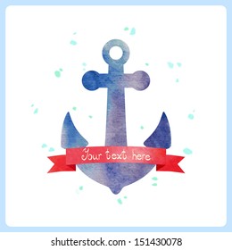 Watercolor Anchor with ribbon