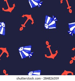 watercolor anchor seamless pattern. Summer sea vector.