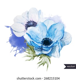 watercolor, anemone flower, vintage