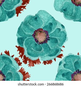 watercolor anemone seamless pattern.hand drawn.vector eps 8.