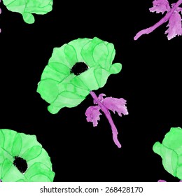 watercolor anemone seamless pattern.hand drawn.vector eps 8.