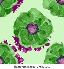 watercolor anemone seamless pattern.hand drawn.vector eps 8.