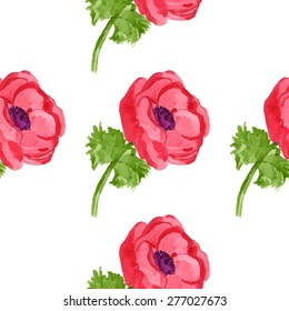 watercolor anemone seamless pattern.hand drawn.vector eps 8.