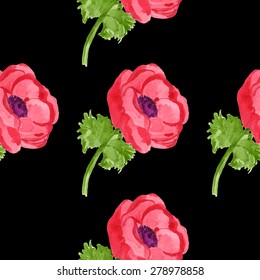 watercolor anemone seamless pattern.hand drawn.vector eps 8.