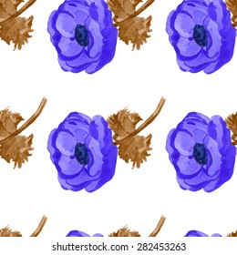 watercolor anemone seamless pattern.hand drawn.vector eps 8.
