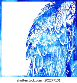 watercolor animal background in a blue color, wing of bird, vector illustration
