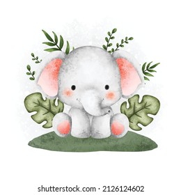 Watercolor animal cute safari elephant