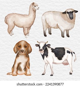 watercolor animal farm element collection set