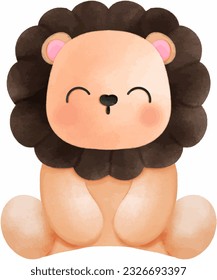 watercolor animal lion. Cute watercolor lion