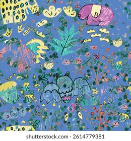 Watercolor animals and floral vector seamless pattern design. Design for textile, scarf, texture and fashion. Cuter design for kids pattern. Colorful cute fish pattern design.  