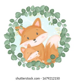 watercolor animals motherhood illustration, animal clipart for scrapbooking and decoration.