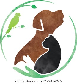 Watercolor Animals vector, dog cat fist rabbit watercolor illustration vector, Animals illustration