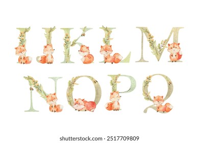 Watercolor animals vector letters for invitation card, nursery poster and other.