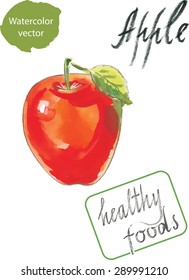 Watercolor apple, hand drawn, healthy foods