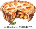Watercolor Apple Pie Slice - Delicious Autumn Dessert vector illustration