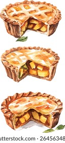 Fatia de torta de maçã de aquarela - deliciosa ilustração de vetor de sobremesa de outono