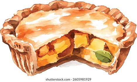 Watercolor Apple Pie Slice - Sweet Dessert  vector illustration