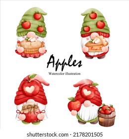 watercolor apples gnome, gnome fruit vector illustration