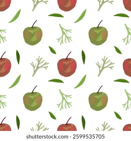 Watercolor Apples and Leaves Seamless Pattern