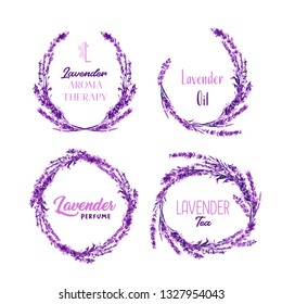 Watercolor or Aquarelle Paintings of Vector Lavender. Set of Isolated Watercolour Lavandula or Hand Drawn Tea Herbs Flower. Summer Blossom or Foliage of Garden Plant in Aquarelle. Provence Perfume.