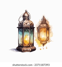 Watercolor arab traditional decoration light element. Muslim celebration of Ramadan vector illustration.