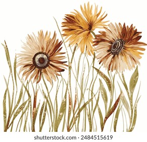 watercolor arrangements with garden flowers. Decorative flower elements template. Flat cartoon illustration isolated on white background.