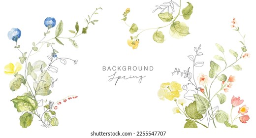 watercolor arrangements with small flower. Botanical illustration minimal style.