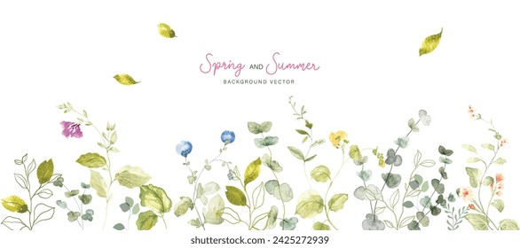 watercolor arrangements with small flower. Botanical illustration minimal style.