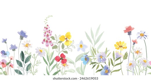 watercolor arrangements with small flower. Botanical illustration minimal style.