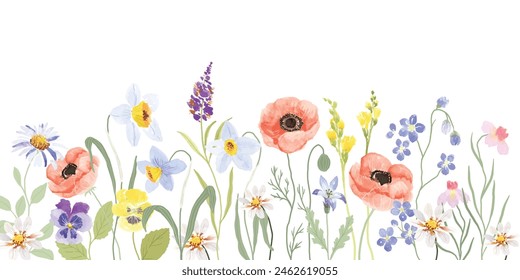 watercolor arrangements with small flower. Botanical illustration minimal style.