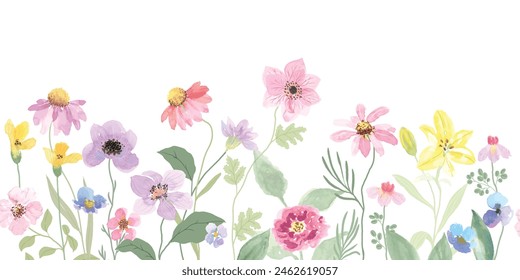 watercolor arrangements with small flower. Botanical illustration minimal style.